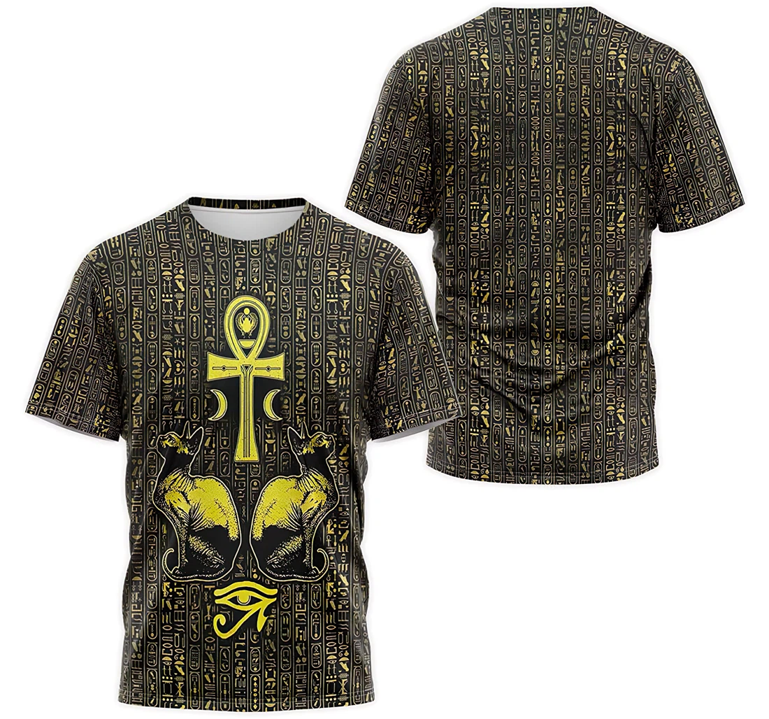 Personalized T-Shirt, Hoodie - Ancient Egyptian Hieroglyphic Pattern Ankh Cruz Bastet 3D Printed
