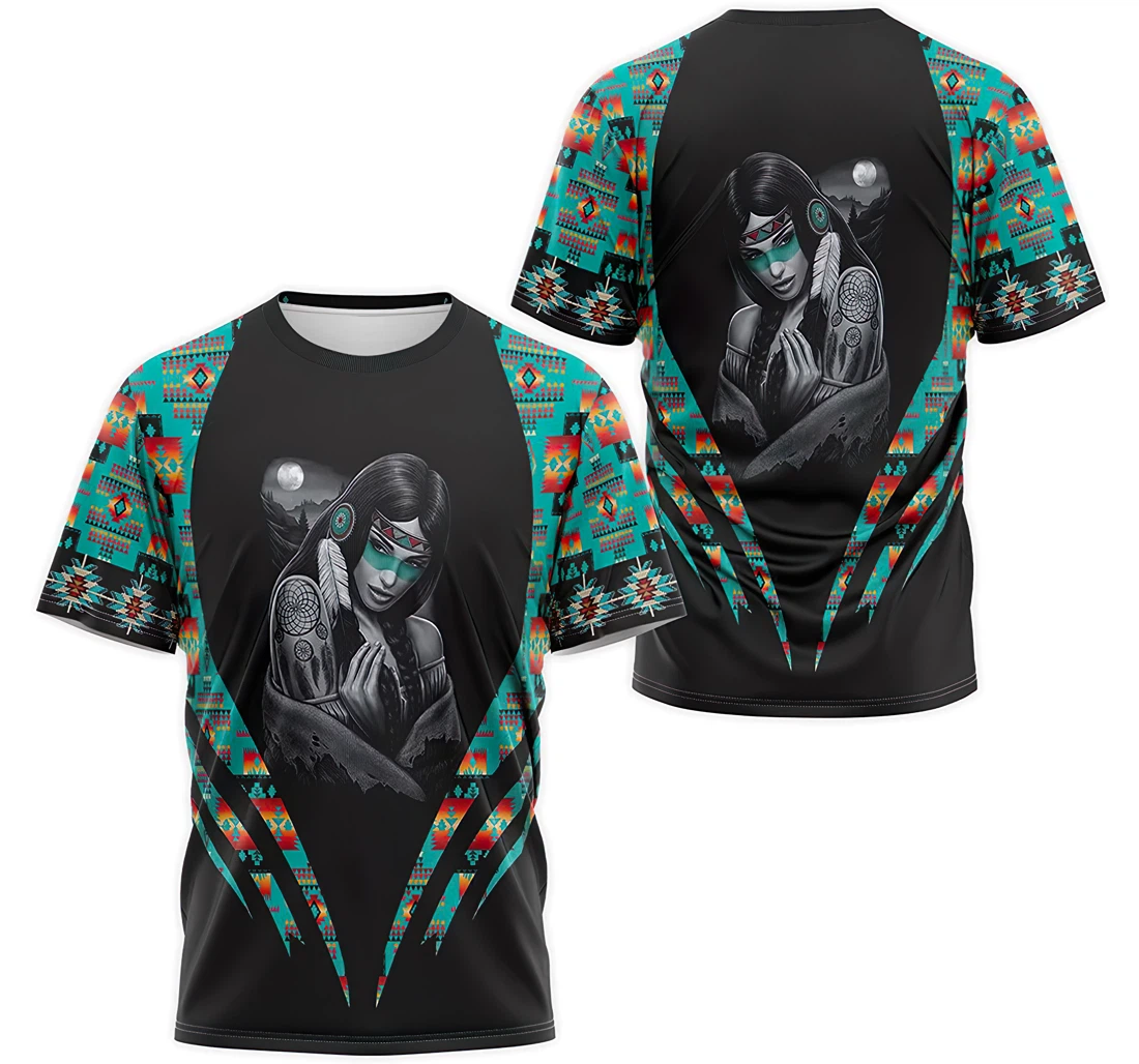 Personalized T-Shirt, Hoodie - Native American Girl Dreamcatcher Geometric Aztec Tribal Seamless Pattern 3D Printed
