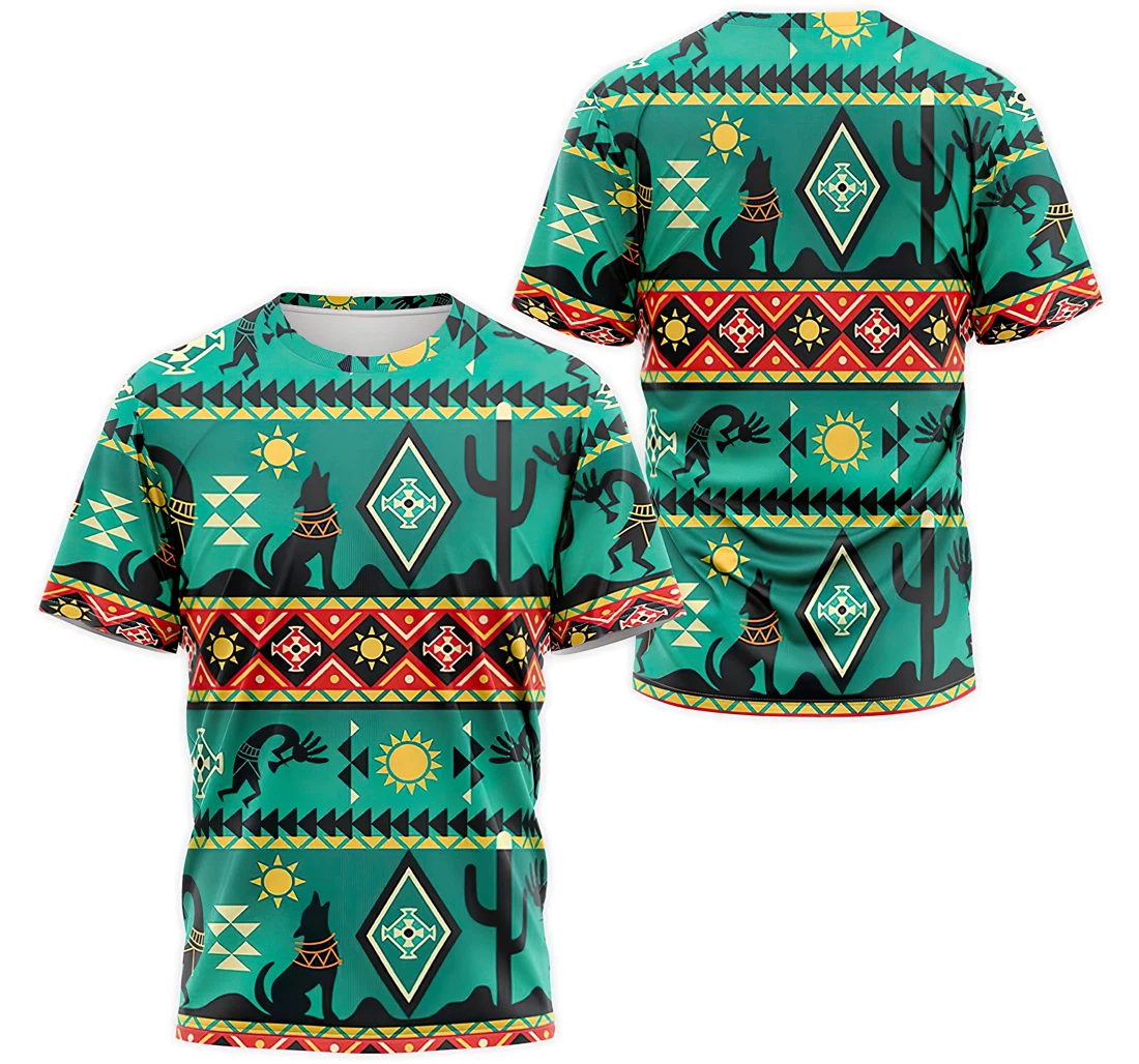 Personalized T-Shirt, Hoodie - Native American Kokopelli Cactus Howling Wolf Geometric Seamless Pattern 3D Printed