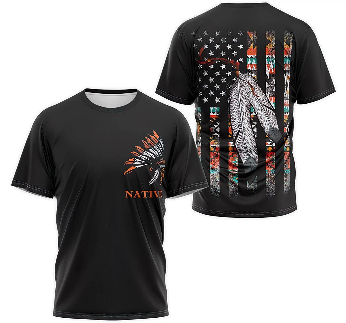 Personalized T-Shirt, Hoodie - Native American Feathers Us Flag Headdress Warbonnet 3D Printed
