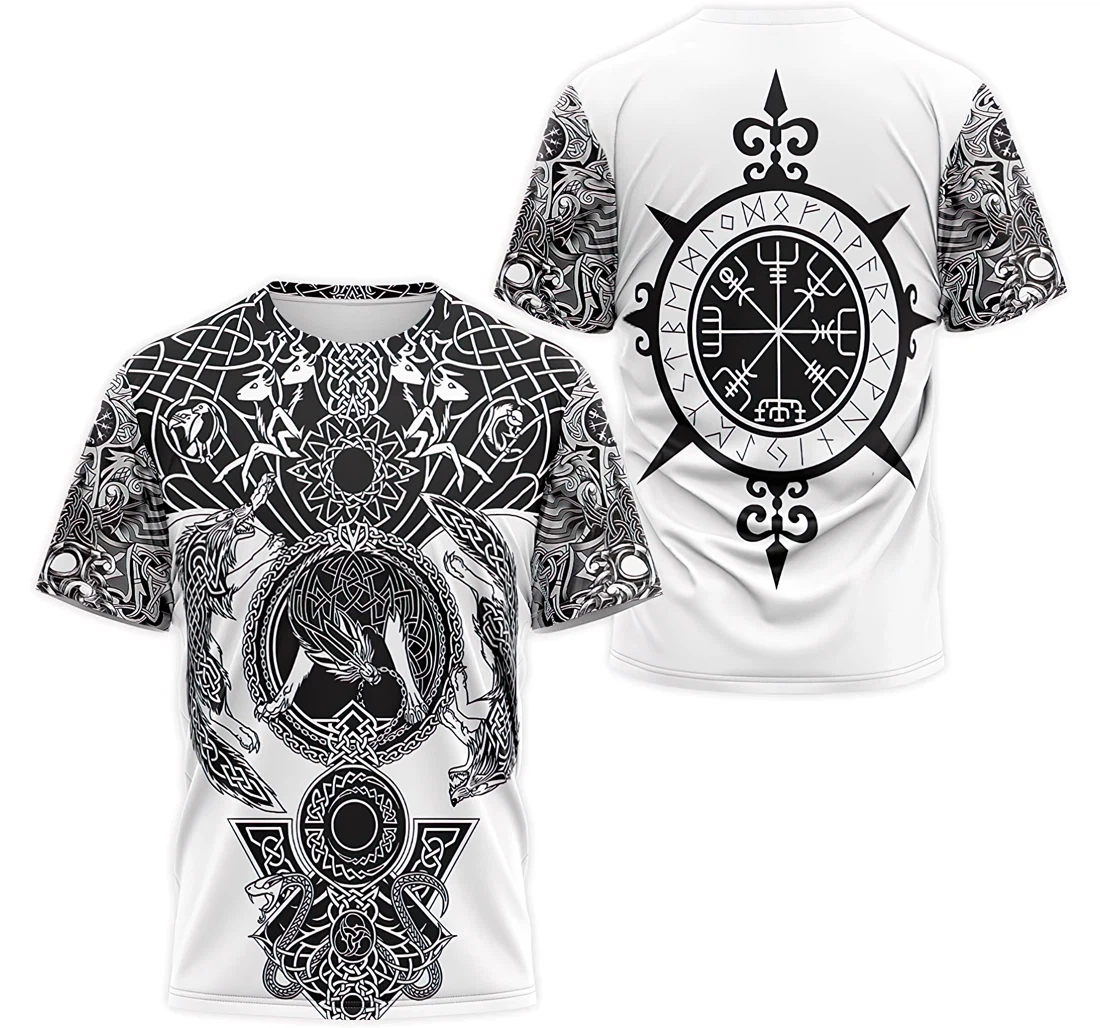 Personalized T-Shirt, Hoodie - Wolves Skoll And Hati Odin Nordic Compass Norse Mythology Pattern 3D Printed