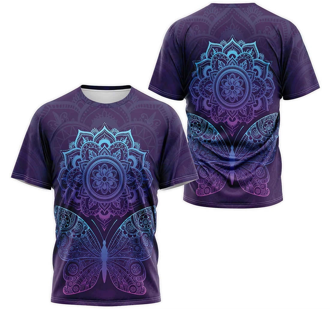 Personalized T-Shirt, Hoodie - Purple Butterfly Flower Mandala 3D Printed