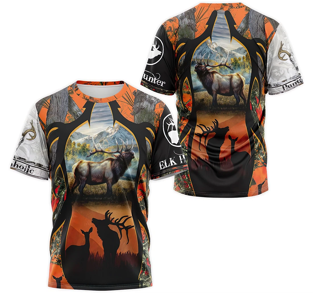 Personalized T-Shirt, Hoodie - Deer Elk Huntaholic Orange Tree Camo 3D Printed