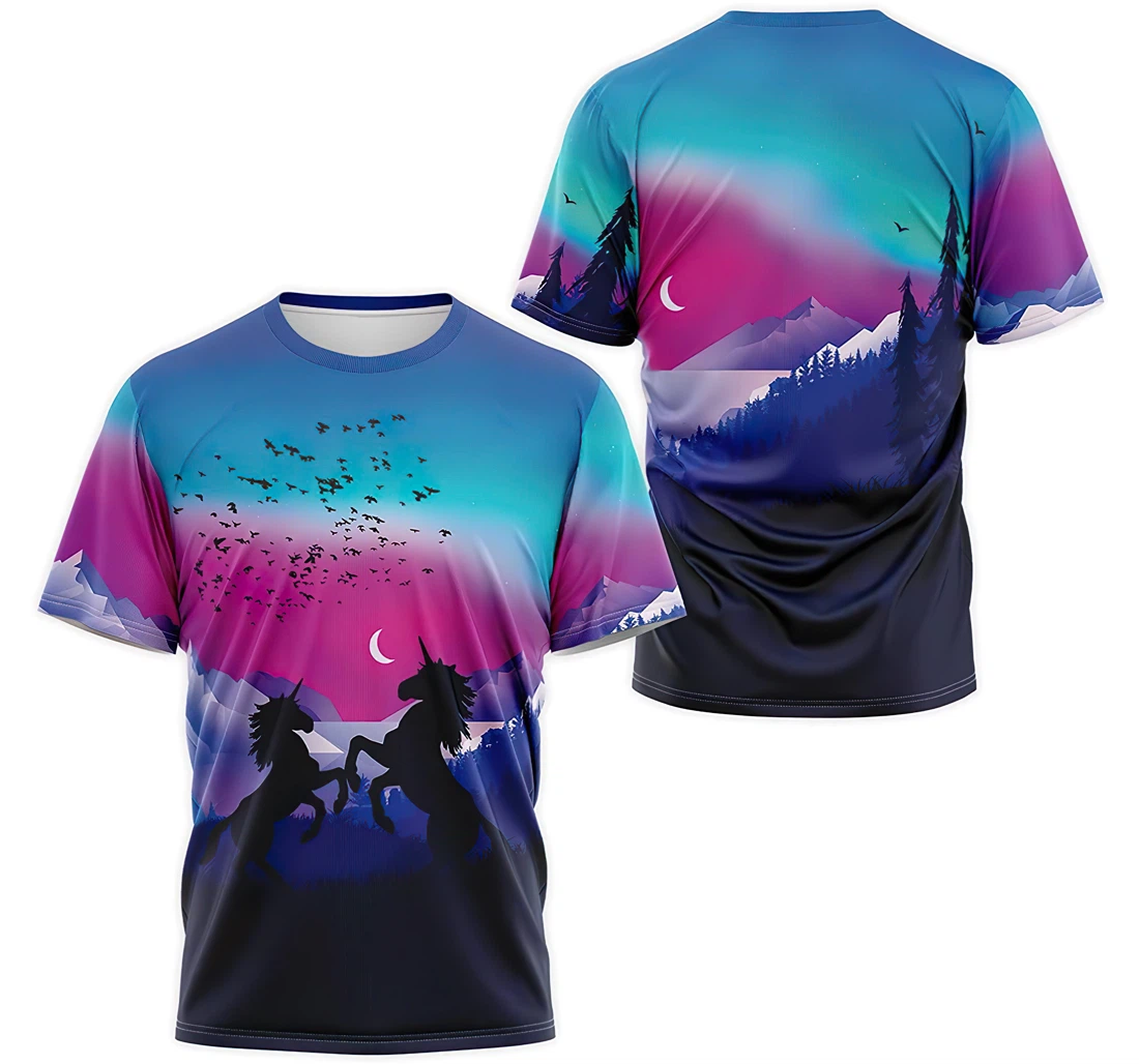 Personalized T-Shirt, Hoodie - Purple Galaxy Night Moon Unicorn Couple 3D Printed