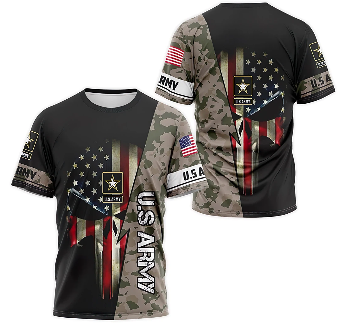 Personalized T-Shirt, Hoodie - Us Army Skull American Flag Camo 3D ...