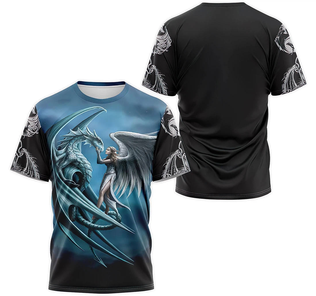 Personalized T-Shirt, Hoodie - Blue Dragon And Angel 3D Printed