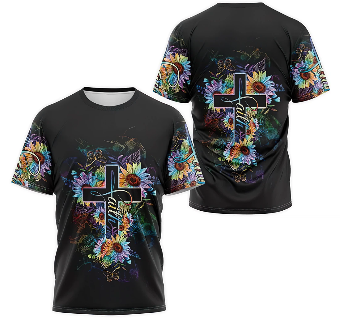Personalized T-Shirt, Hoodie - Christian Jesus Cross Faith Floral 3D Printed