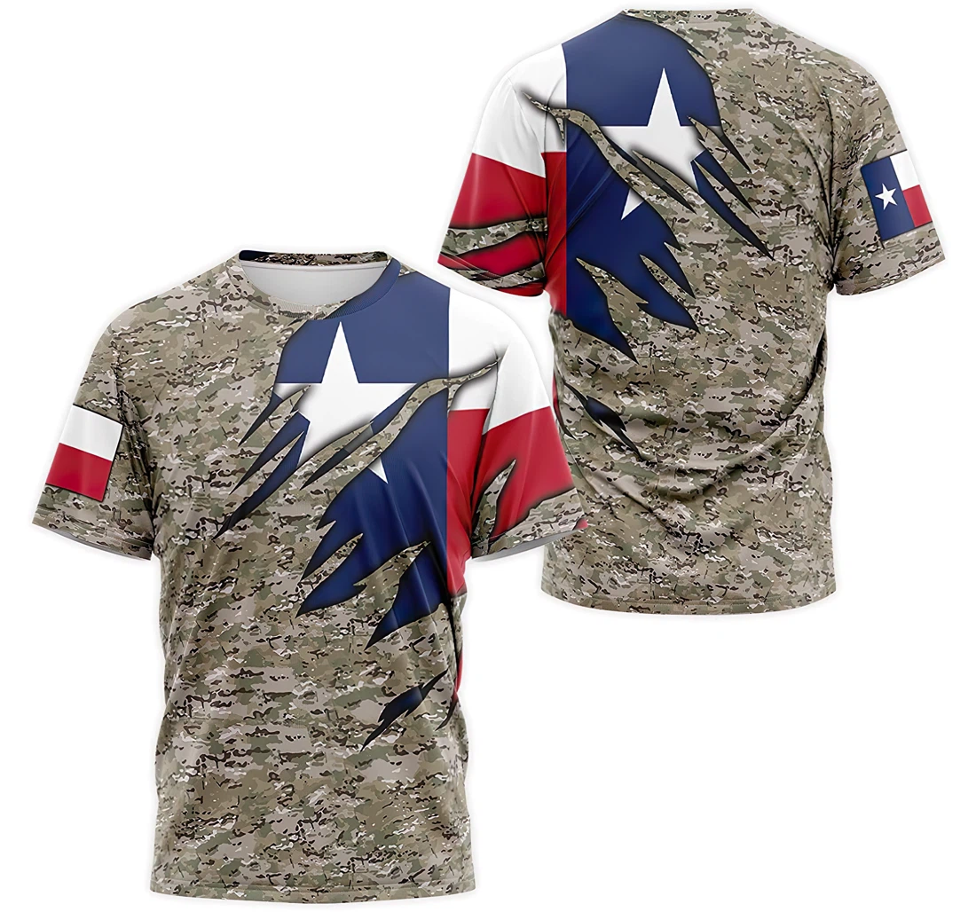 Personalized T-Shirt, Hoodie - Texas Flag Army Camo 3D Printed