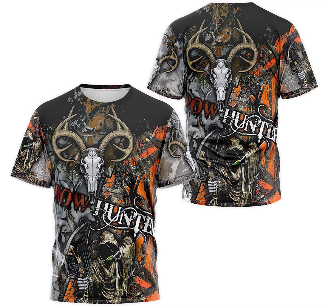 Personalized T-Shirt, Hoodie - Skull Head Deer Reaper Bow Hunter Tree Camo 3D Printed