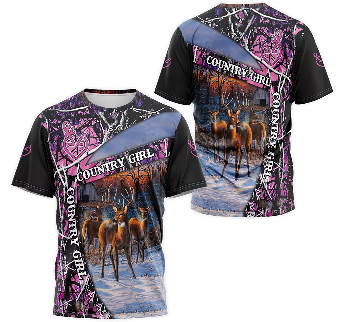 Personalized T-Shirt, Hoodie - Country Girl Deer Hunting Pink Tree Camo 3D Printed