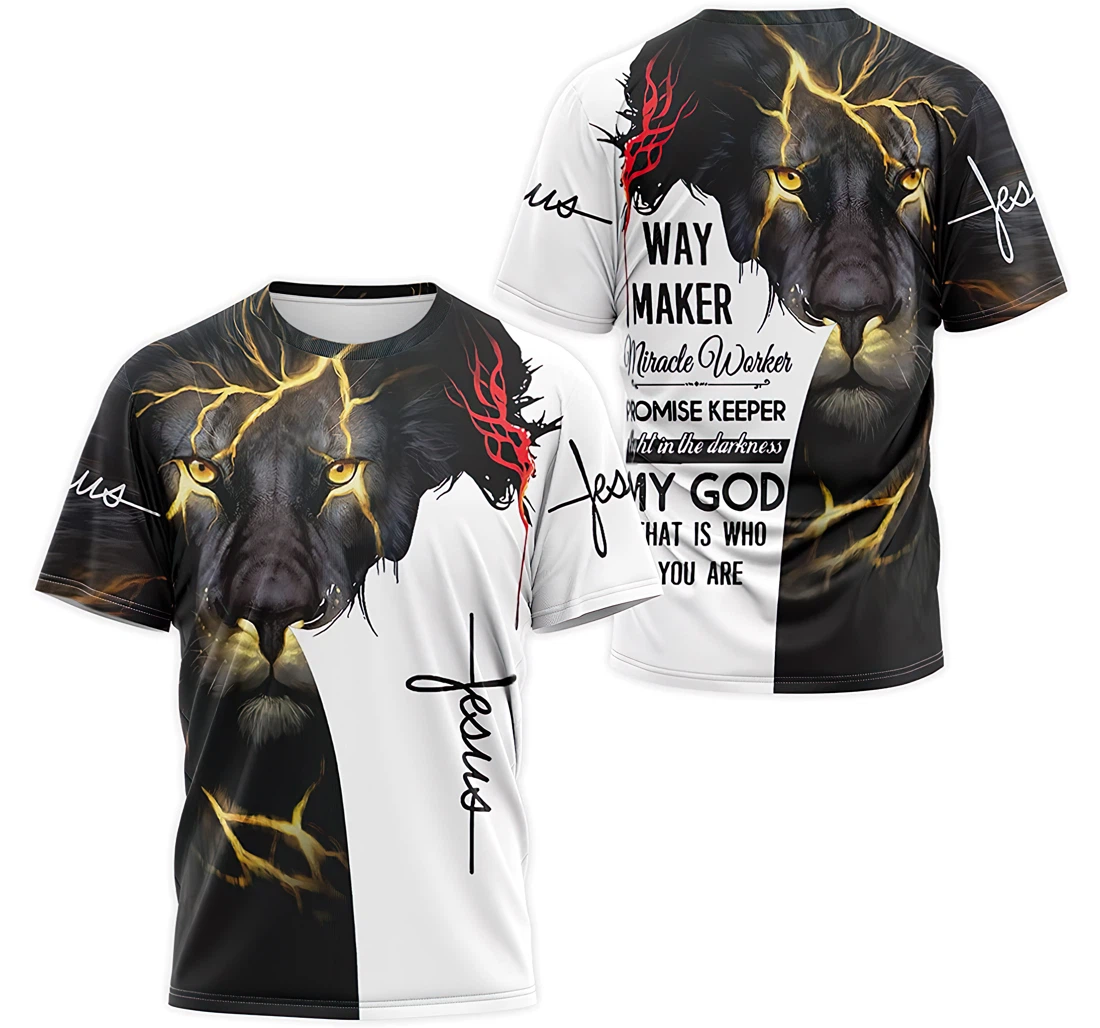 Personalized T-Shirt, Hoodie - Christian Jesus Lion Thunder Maker Miracle Worker Promise Keeper Light In The Darkness My God That Is Who You Are 3D Printed