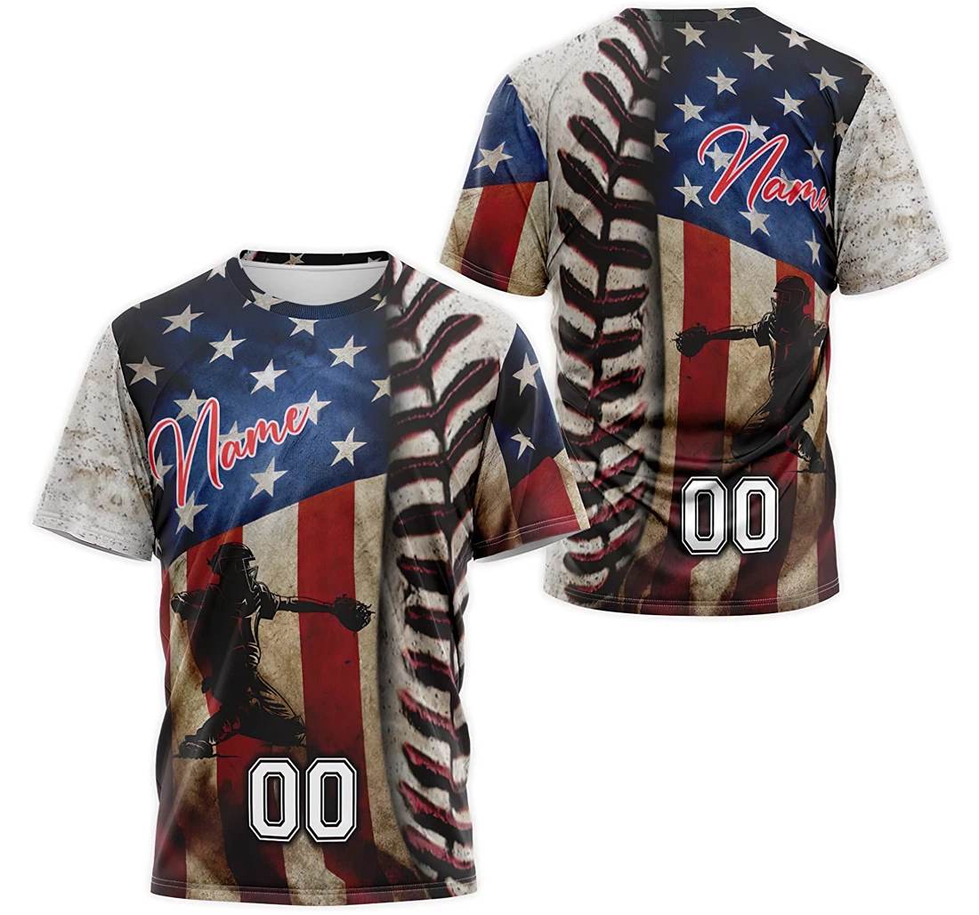 T-Shirt, Hoodie - Custom Name Personalized Number Us Flag Baseball 3D Printed