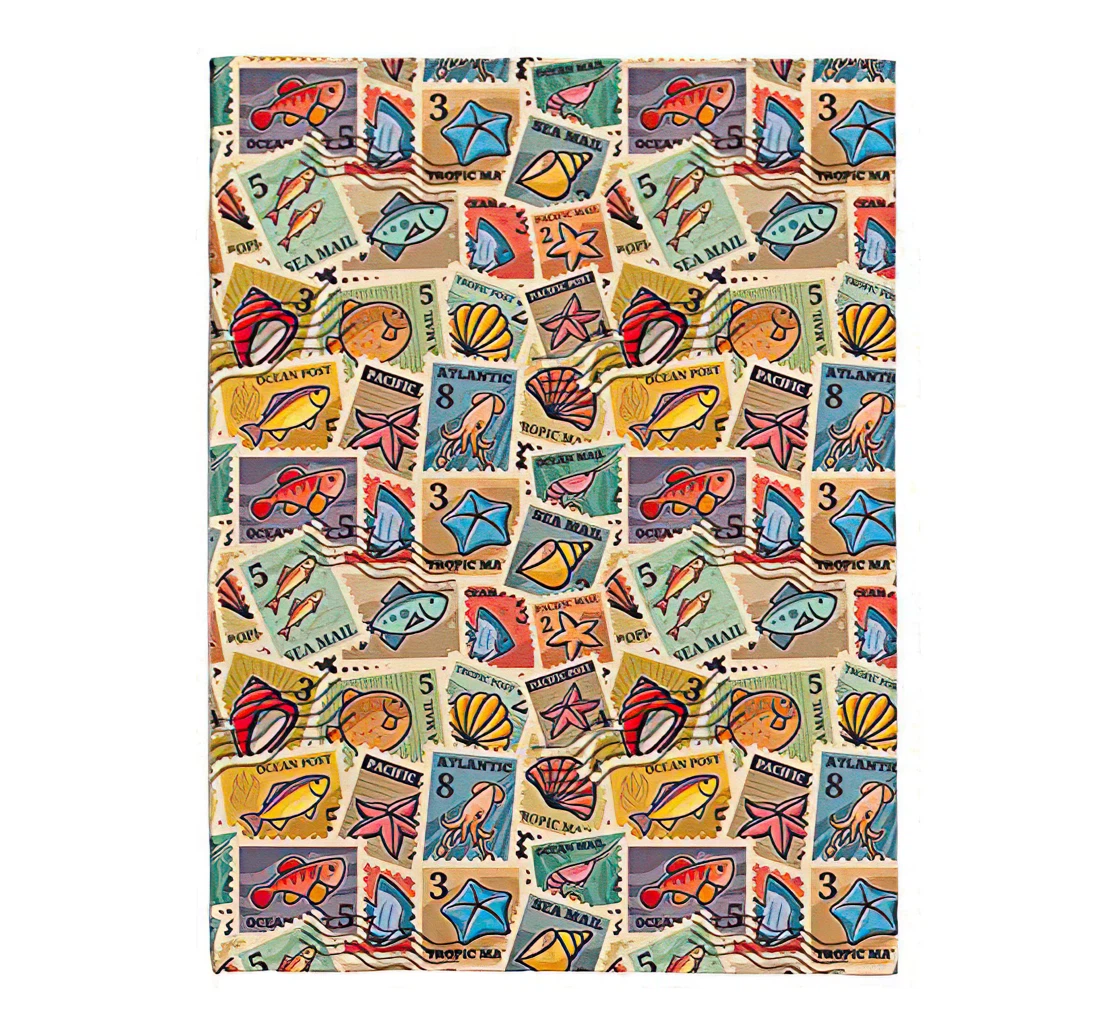 Throw Blanket, Quilt - Personalized Gifts Postage Stamps Stamps Stamps Stadium Marine Inhabitants Nautical Cartoon Gifts Sherpa Fleece