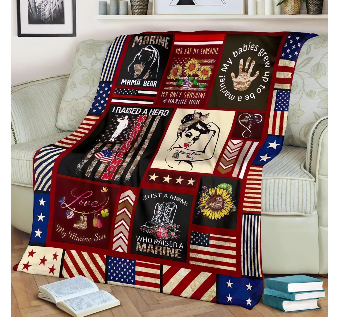 Throw Blanket, Quilt - Personalized Gifts To My Marine Son You Are My Sunshine My Only Sunshine Marine Mom Gifts Great Ideas Sherpa Fleece