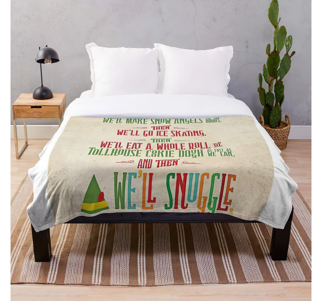 Throw Blanket, Quilt - Typography Quotes Cheerful Funny Holidays Movies Elf Customize Sherpa Fleece