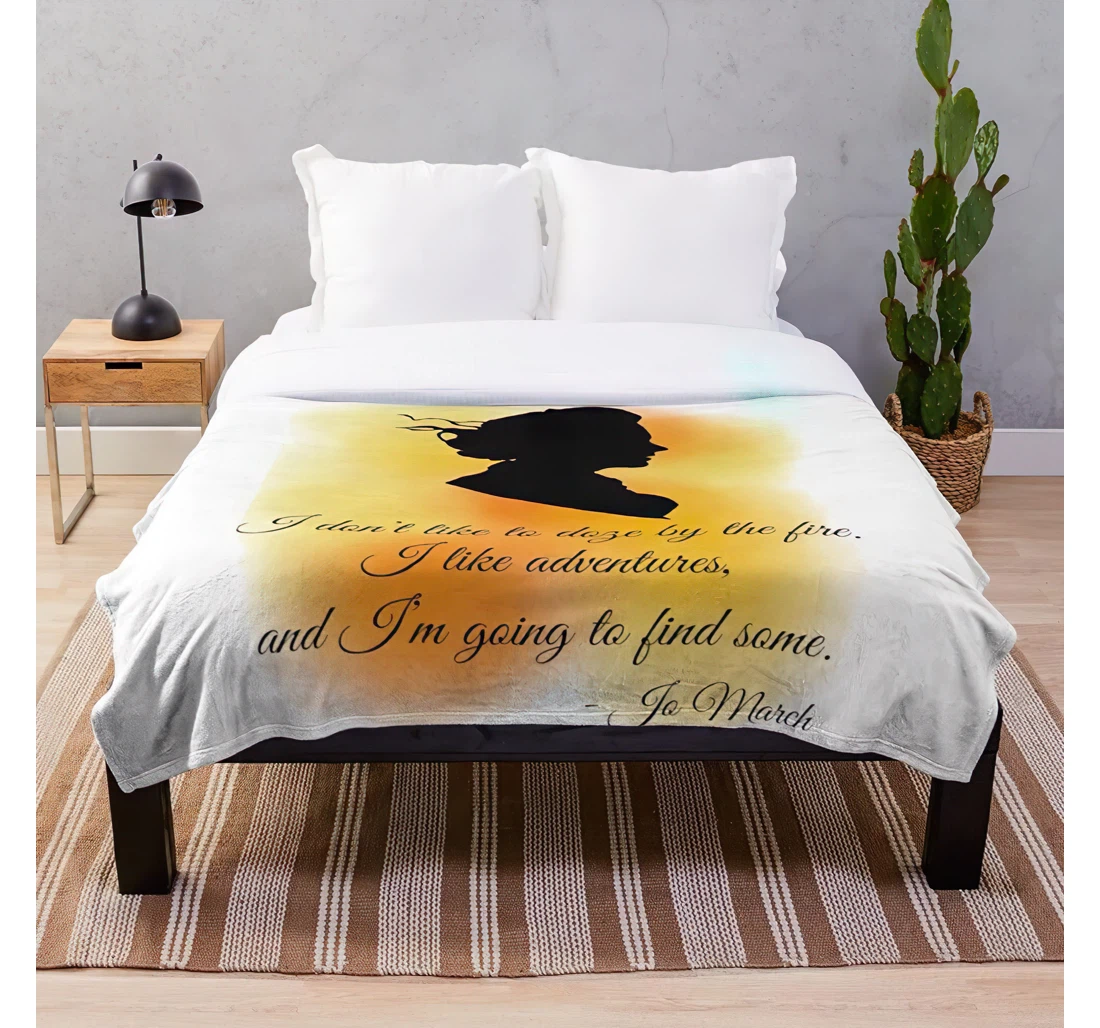 Throw Blanket, Quilt - Jo Jomarch Josephine Quotes March Orange Little Yellow Women Littlewomen Watercolor Customiz Sherpa Fleece