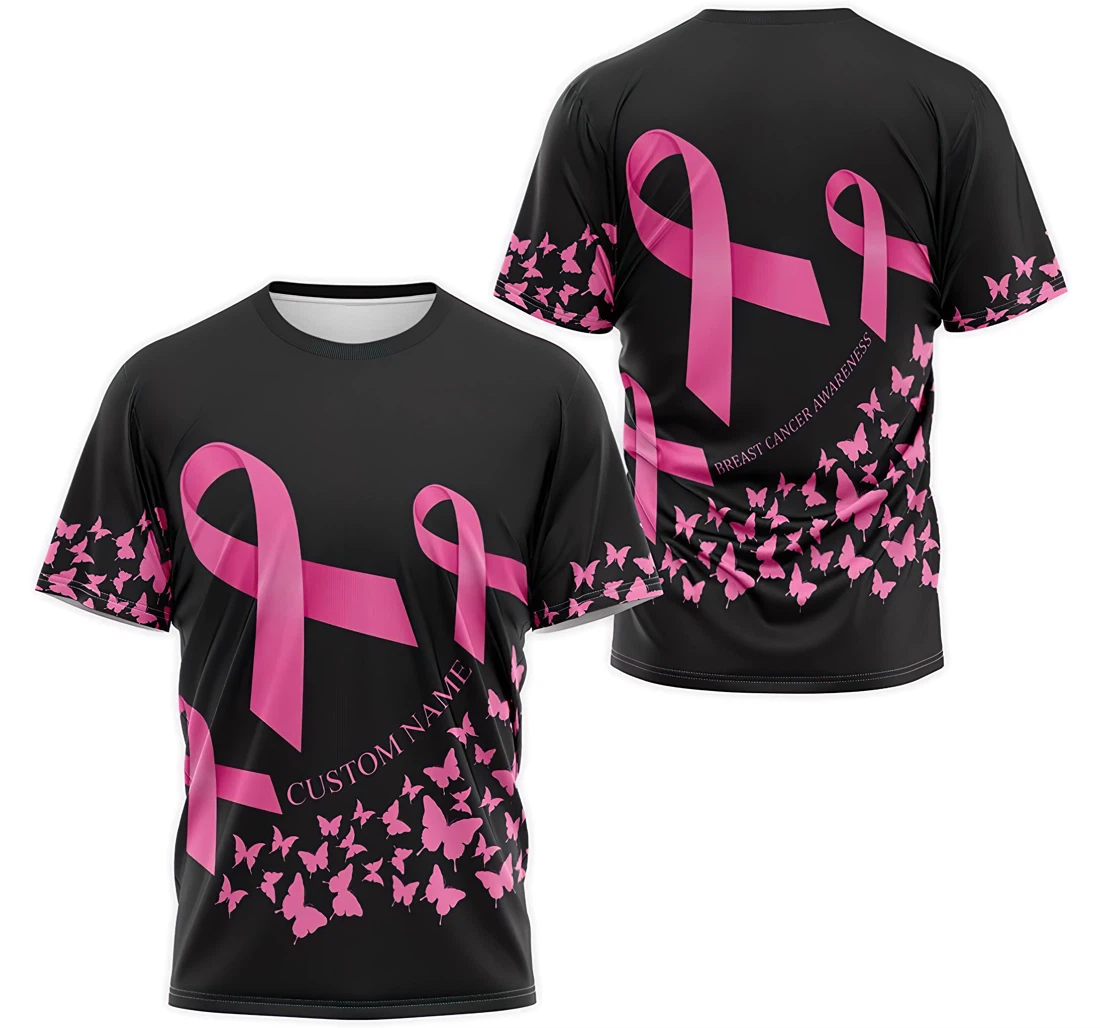 T-Shirt, Hoodie - Custom Name Breast Cancer Awareness Butterfly Pattern 3D Printed