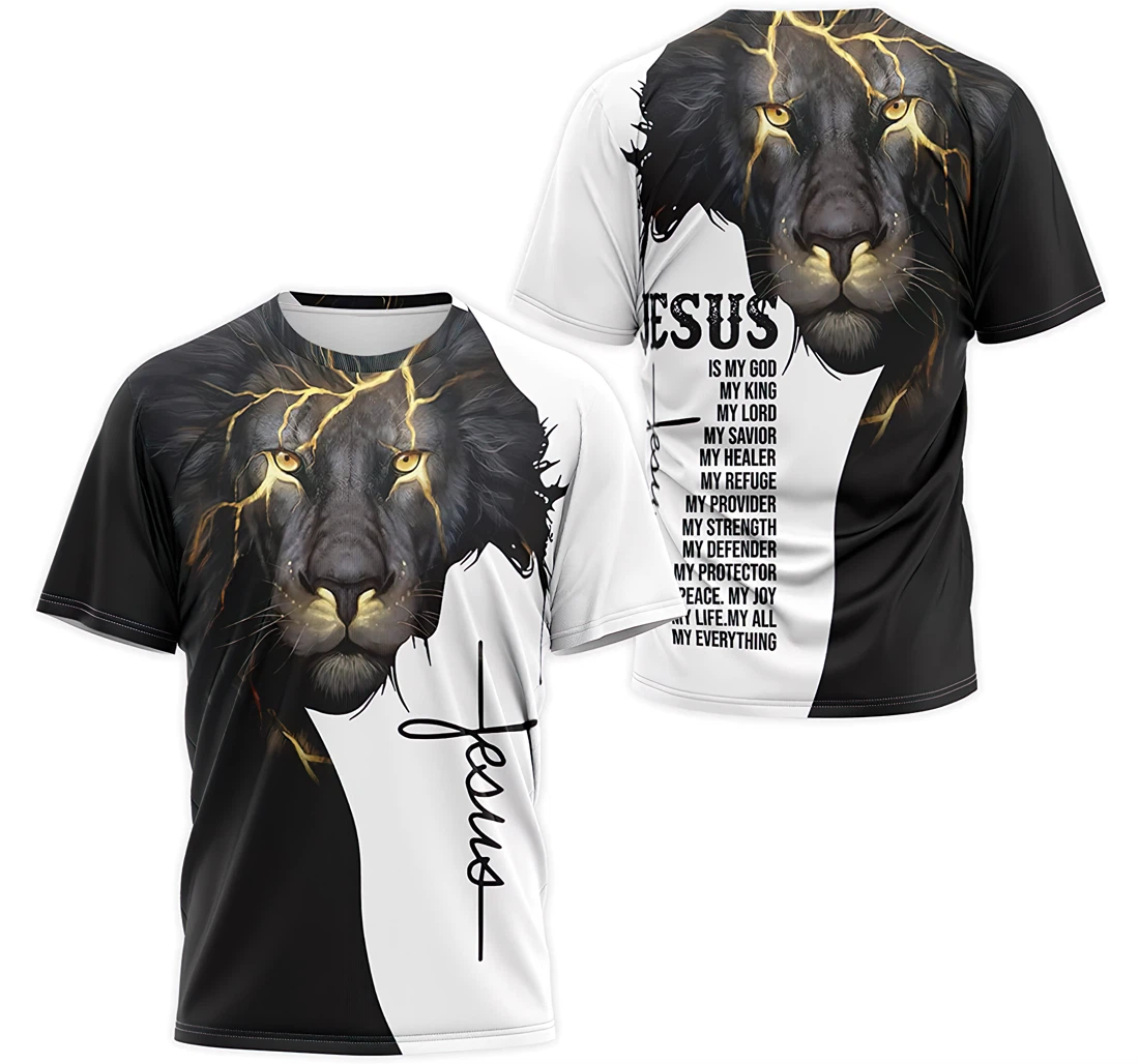 Personalized T-Shirt, Hoodie - Lion Thunder Jesus Cross Is My God My King My Lord My Joy My Life My All Everything 3D Printed
