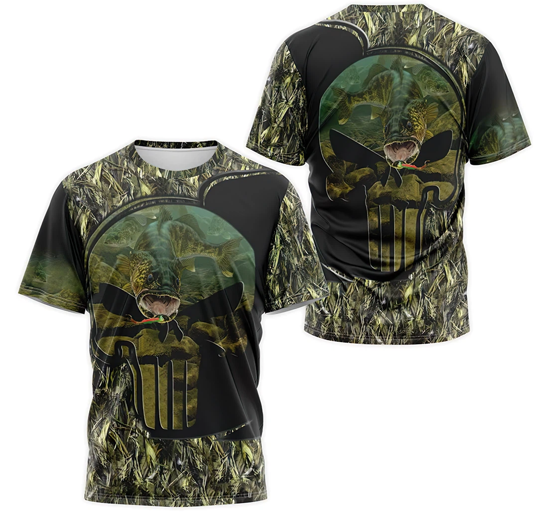 Personalized T-Shirt, Hoodie - Skull Walleye Fishing Leaves Camo 3D Printed