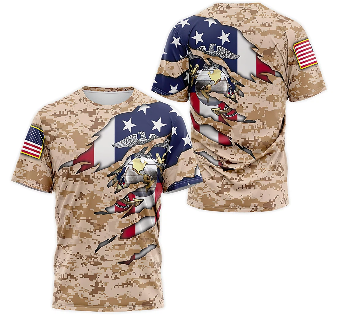 Personalized T-Shirt, Hoodie - Us Marine Corps Veteran American Flag Camo 2 3D Printed
