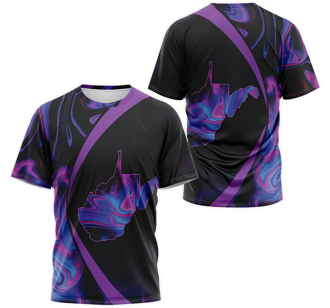 Personalized T-Shirt, Hoodie - Purple Gradient West Virginia Flag Map 3D Printed