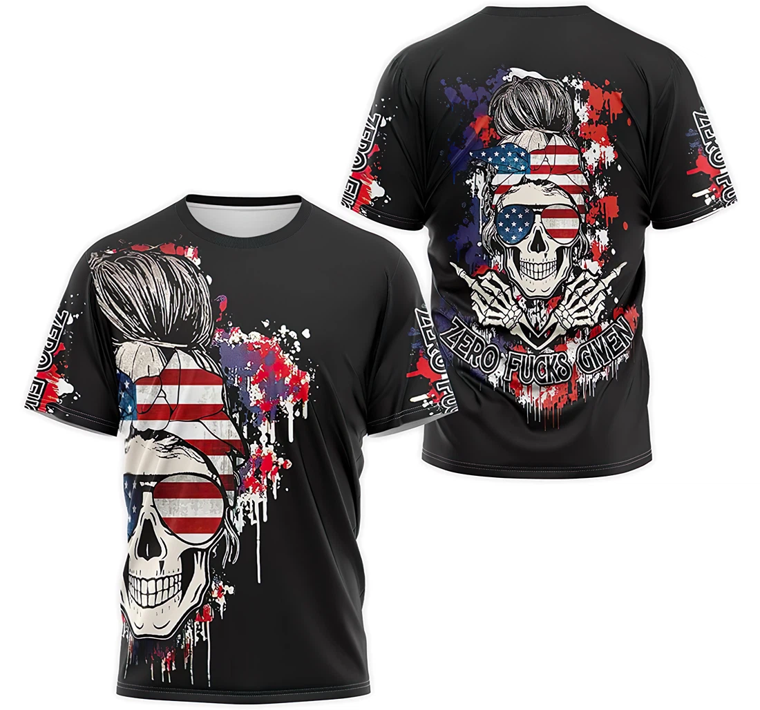 Personalized T-Shirt, Hoodie - Skull American Flag Girl Zero F Given 3D Printed