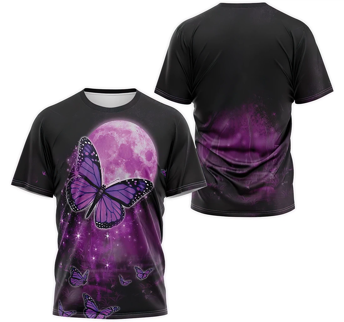 Personalized T-Shirt, Hoodie - Purple Butterfly Under The Moon 3D Printed