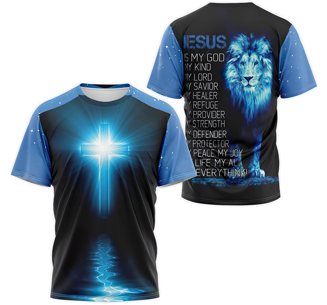 Personalized T-Shirt, Hoodie - Blue Lion Christian Jesus Cross Is My God My King My Lord My Joy My Life My All Everything 3D Printed