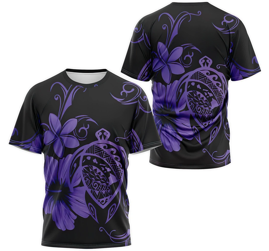 Personalized T-Shirt, Hoodie - Purple Flower Turtle Polynesian Pattern 3D Printed