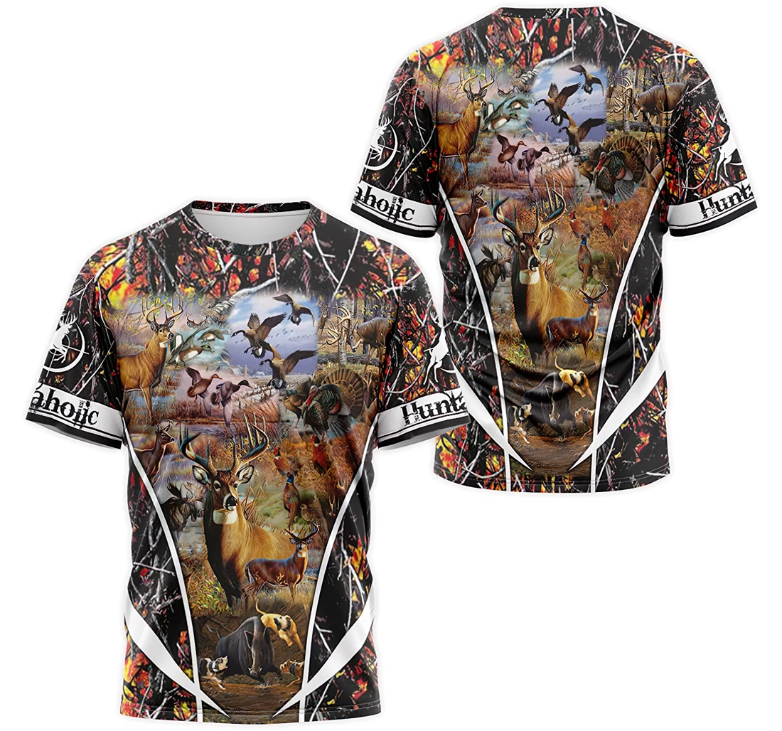 Personalized T-Shirt, Hoodie - Huntaholic Skull Deer Boar Mallard Duck Turkey Chicken Reaper Bow Hunting Tree Camo 3D Printed