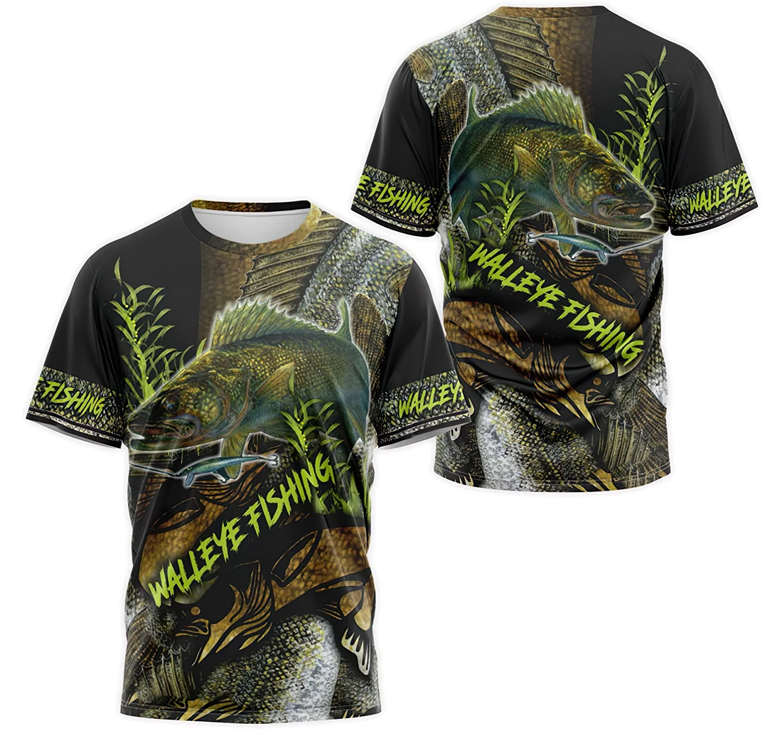 Personalized T-Shirt, Hoodie - Walleye Fishing Fins Seamless Pattern 4 3D Printed