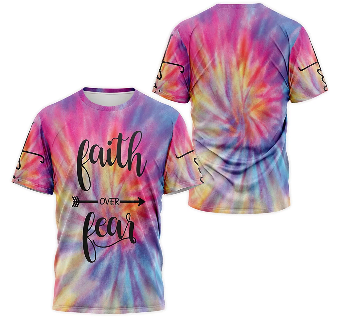 Personalized T-Shirt, Hoodie - Tie Dye Faith Over Fear 3D Printed