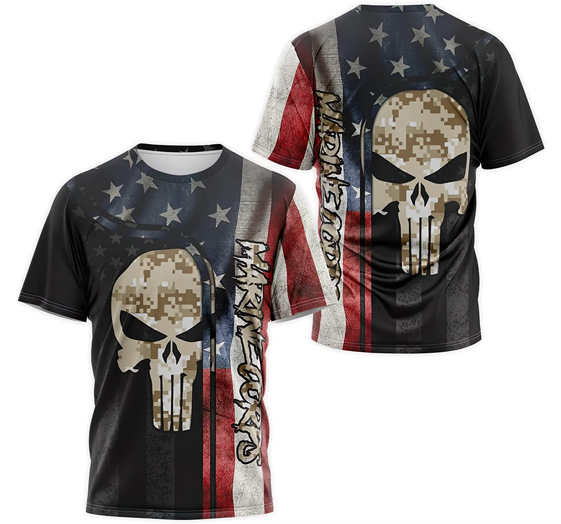 Personalized T-Shirt, Hoodie - Us Marine Corps Skull Camo American Flag 3D Printed