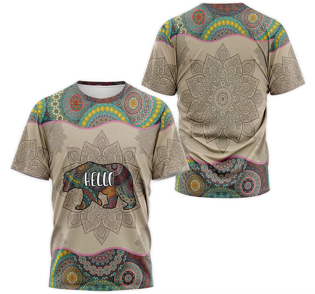 Personalized T-Shirt, Hoodie - Hello Bear Flower Mandala 3D Printed