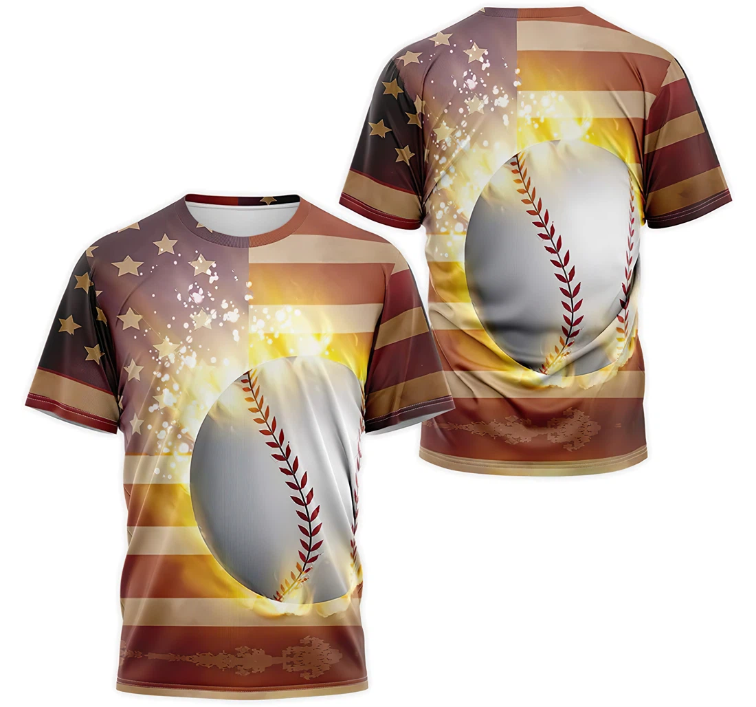 Personalized T-Shirt, Hoodie - Baseball Sofball Fire American Flag 3D Printed