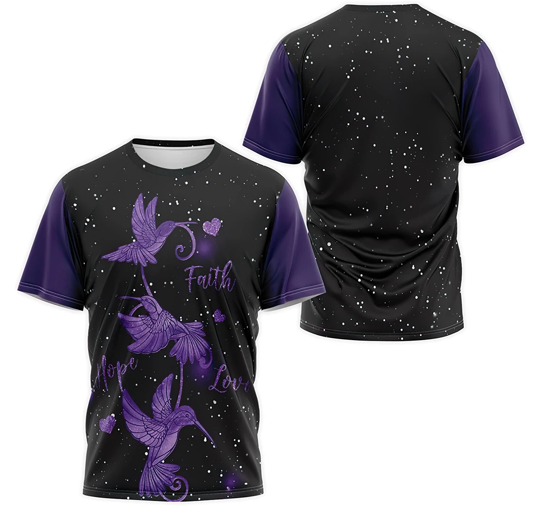 Personalized T-Shirt, Hoodie - Hummingbird Faith Hope Love Purple 3D Printed