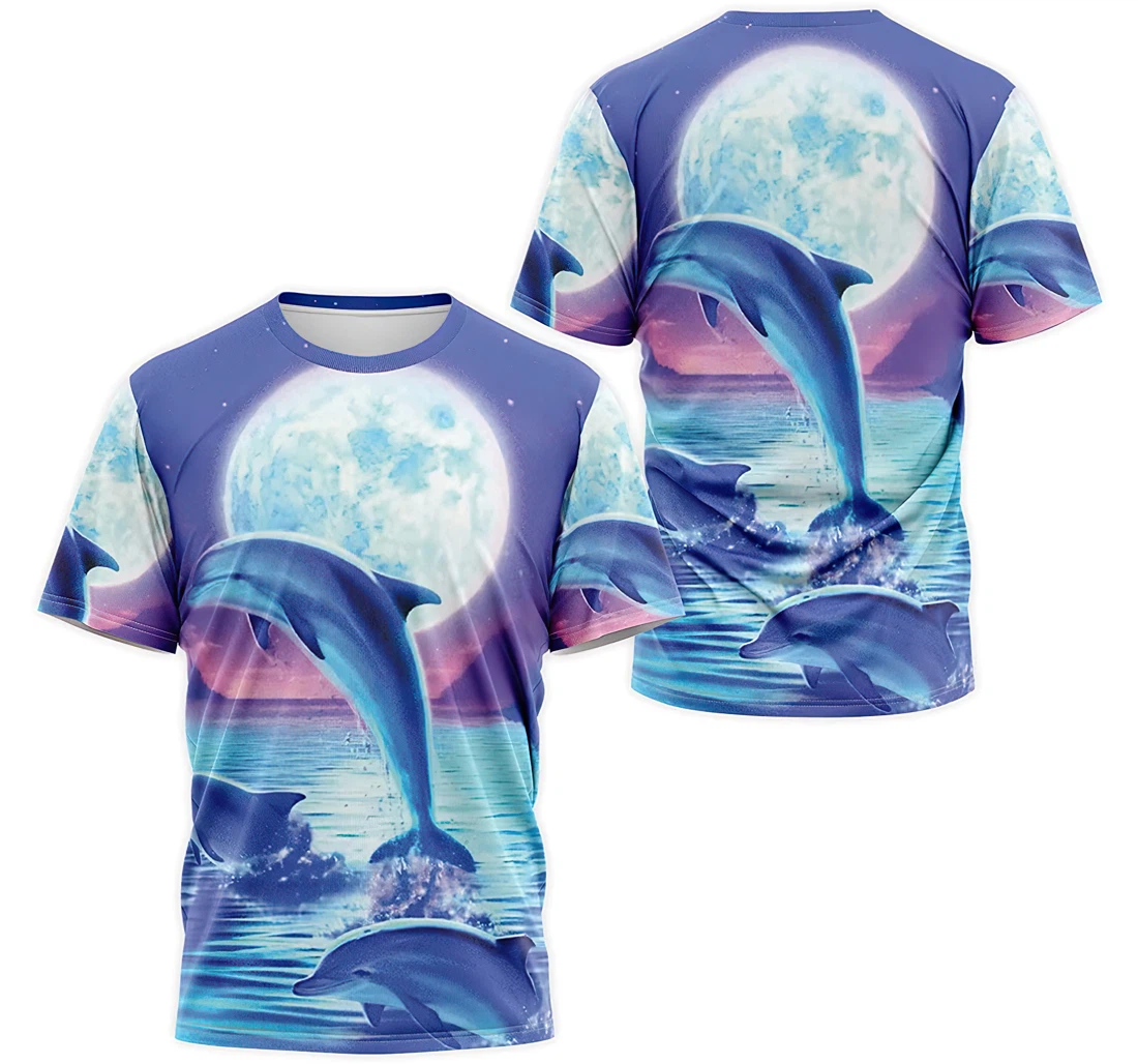 Personalized T-Shirt, Hoodie - Dolphin In The Sea Moon 3D Printed