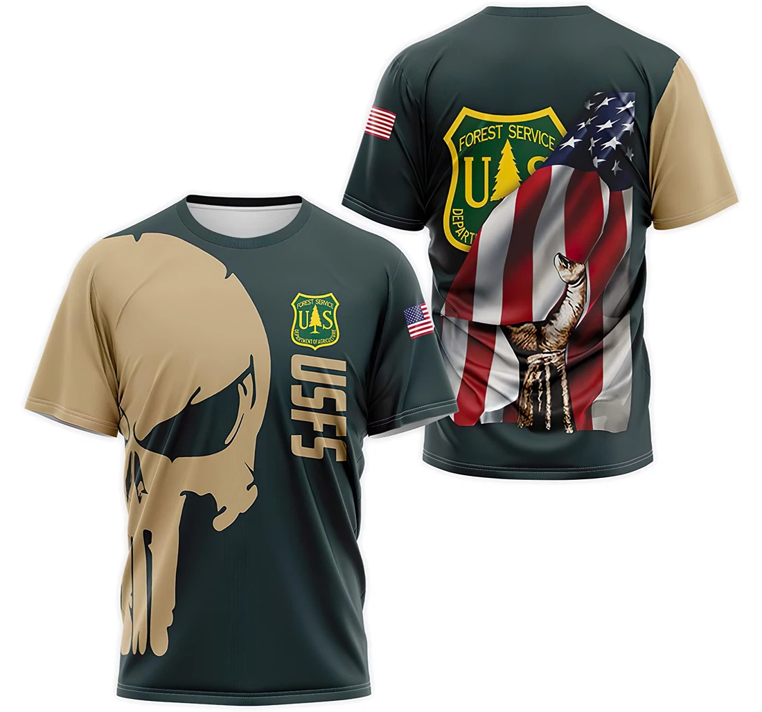 Personalized T-Shirt, Hoodie - Us Forest Service Skull American Flag 2 3D Printed