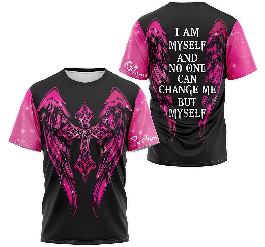 T-Shirt, Hoodie - Custom Name Christian Jesus Cross Wings I Am Myself And No One Can Change Me But Myself 3D Printed
