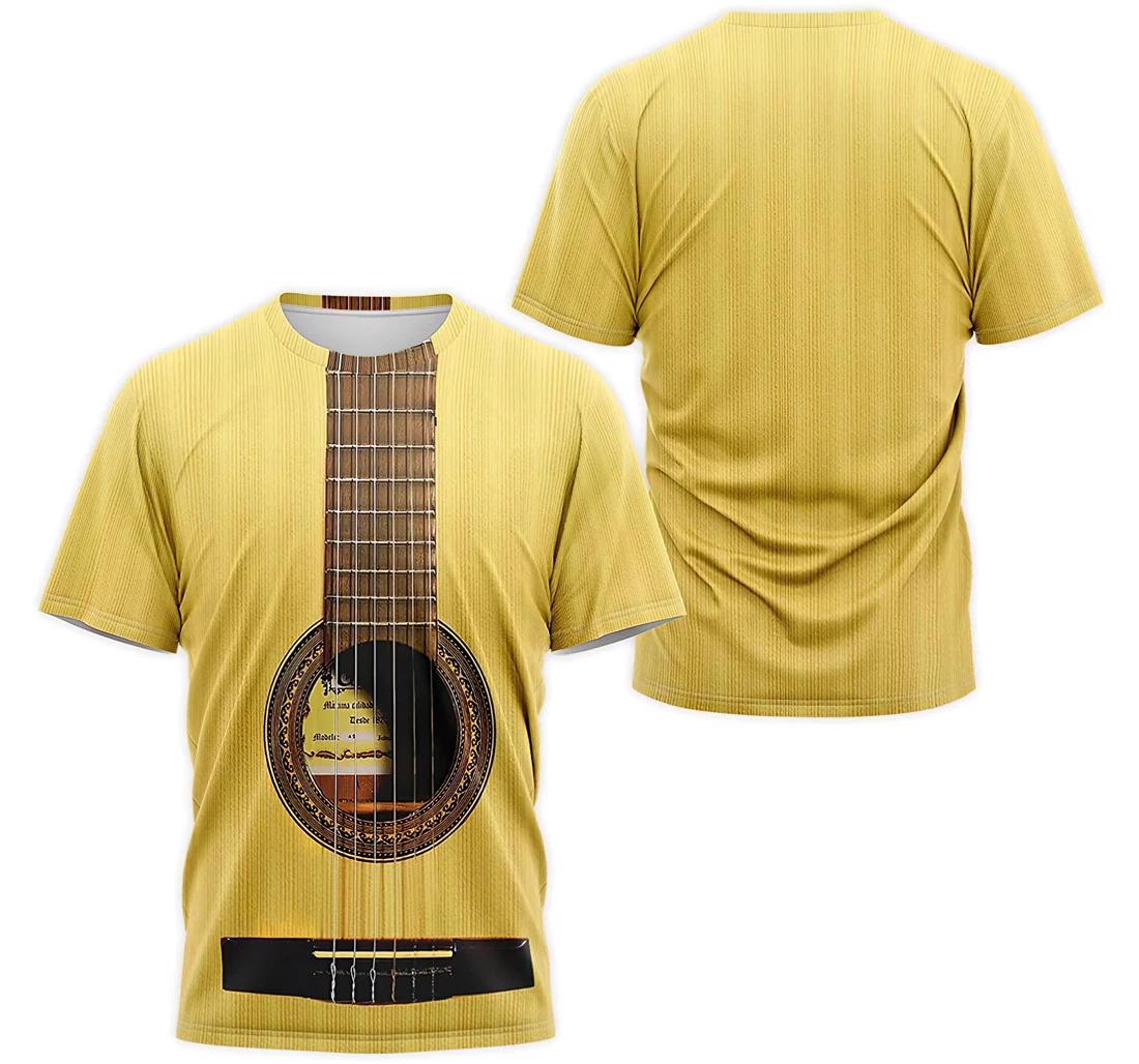 Personalized T-Shirt, Hoodie - Yellow Wood Guitar 3D Printed