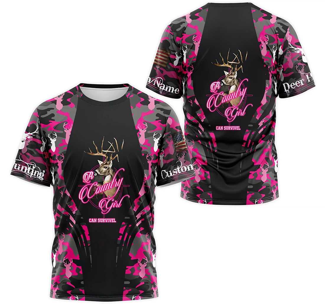 T-Shirt, Hoodie - Custom Name A Country Girl Can Survivel Deer Hunting Us Flag 3D Printed