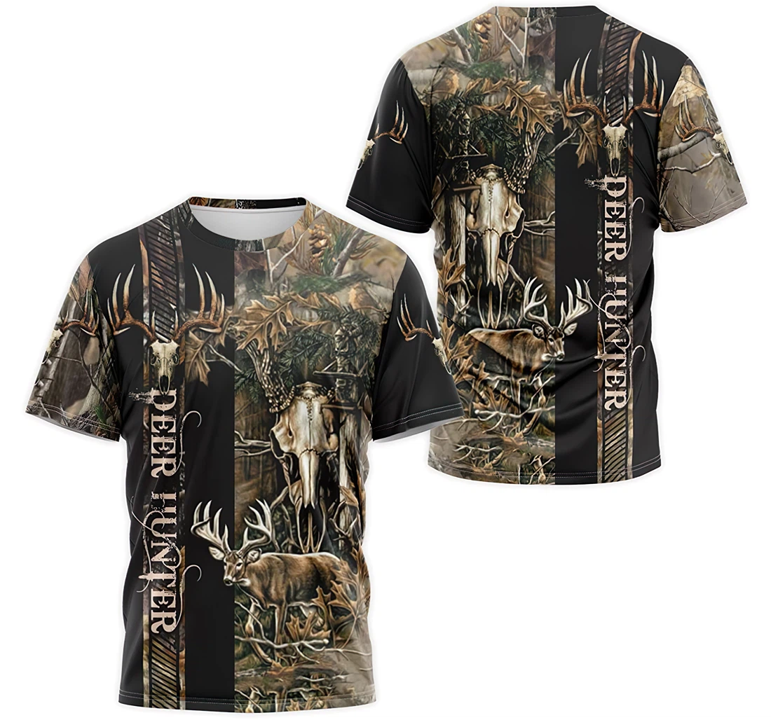 Personalized T-Shirt, Hoodie - Skull Deer Hunter Leaves Tree Camo 3D Printed