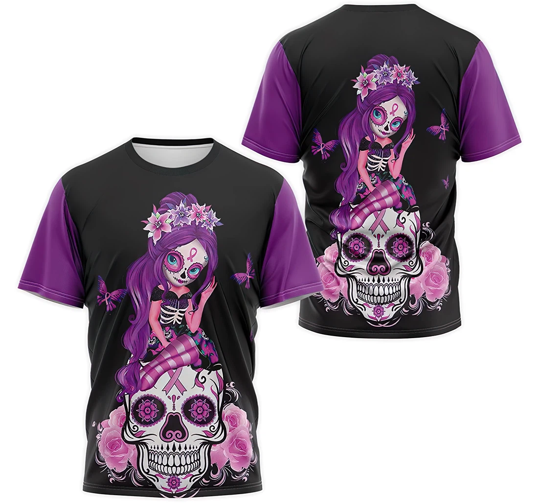 Personalized T-Shirt, Hoodie - Purple Fight Like A Girl Skull Awareness 3D Printed