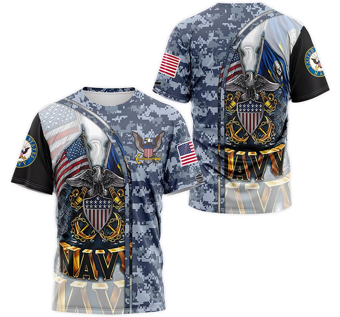 T-Shirt, Hoodie - Custom Name Us Navy American Flag Blue Camo 3D Printed