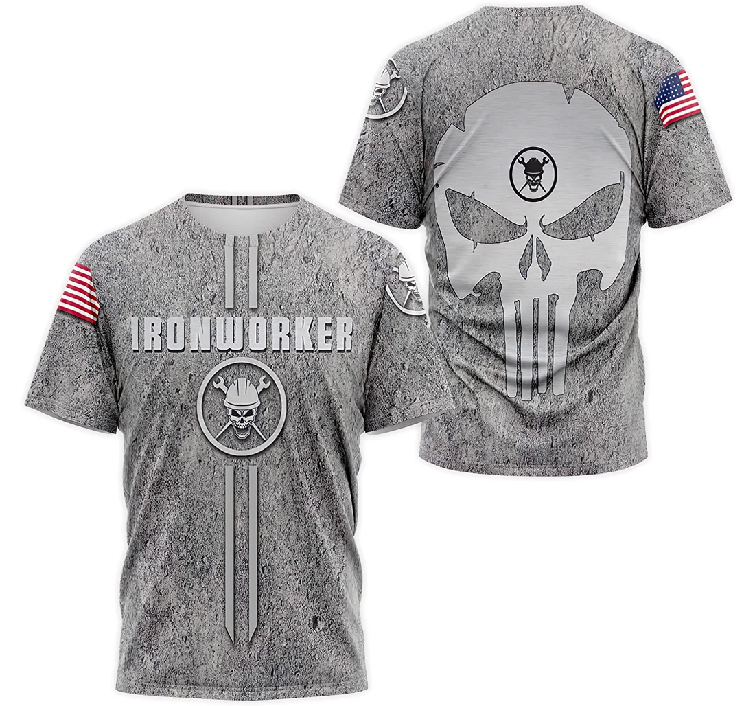 Personalized T-Shirt, Hoodie - Ironworker Skull American Flag 3D Printed