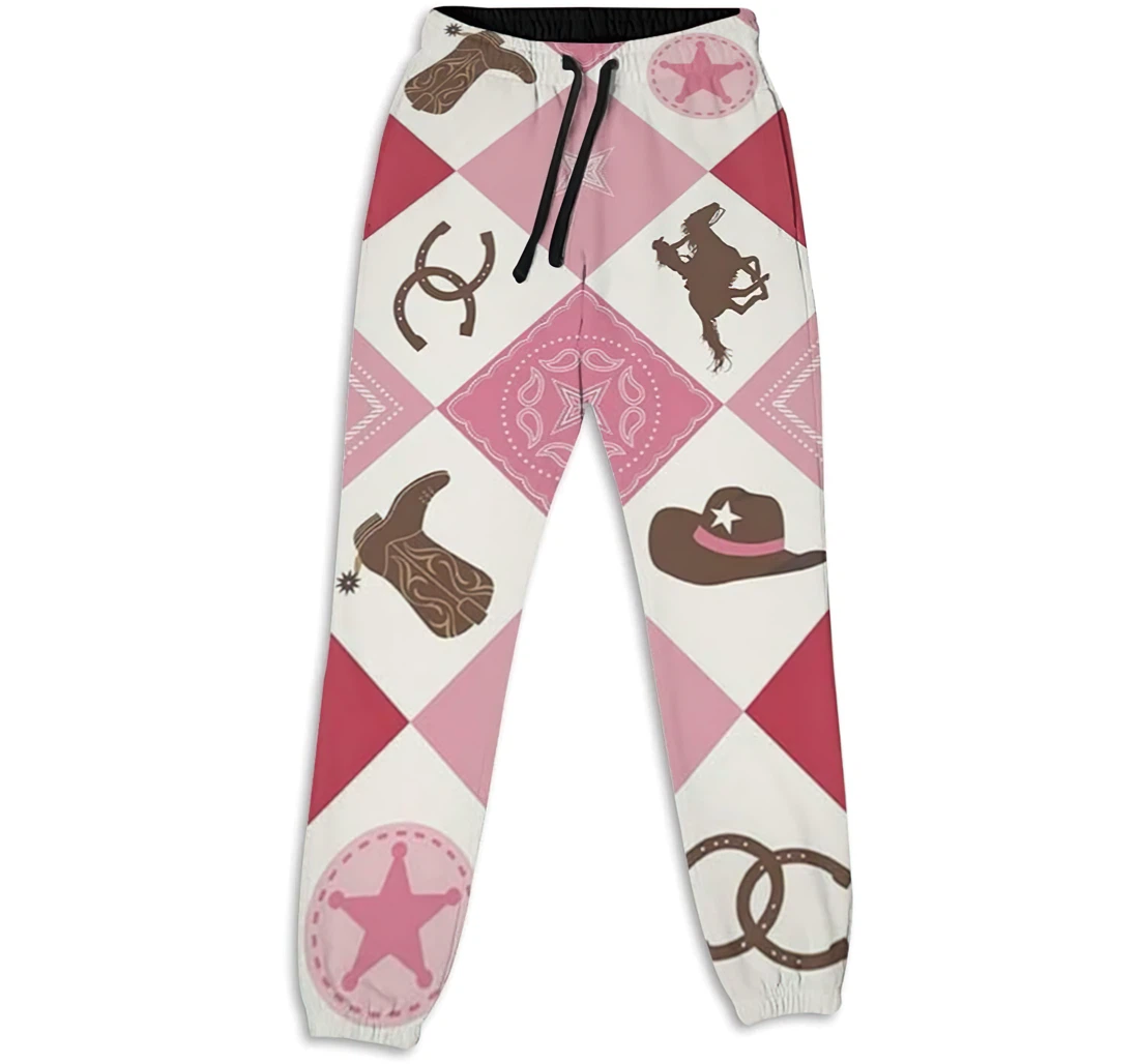 Personalized Casual Pink Western Cowgirl American Indian Horse Sweatpants, Joggers Pants With Drawstring For Men, Women