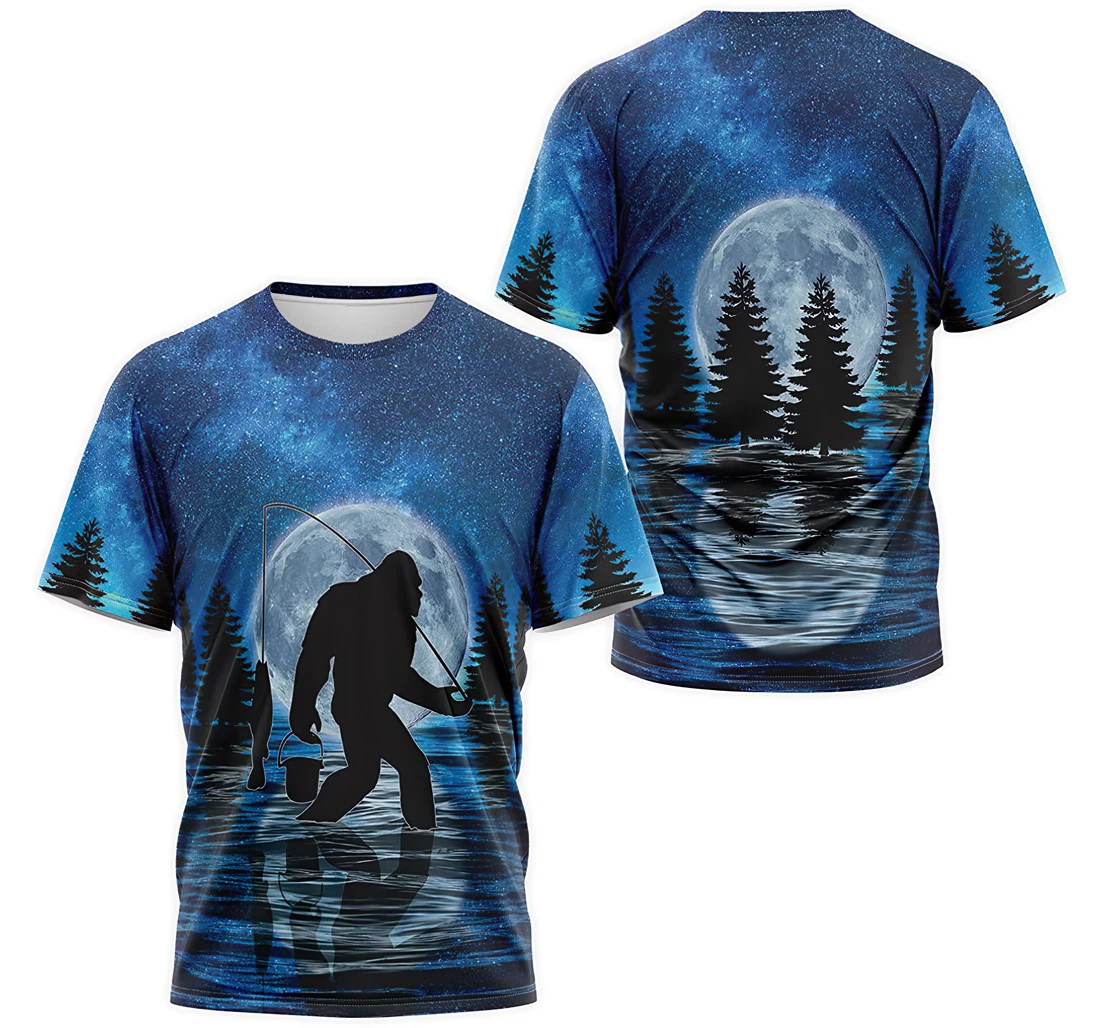 Personalized T-Shirt, Hoodie - Bigfoot Fishing Night Moon 3D Printed