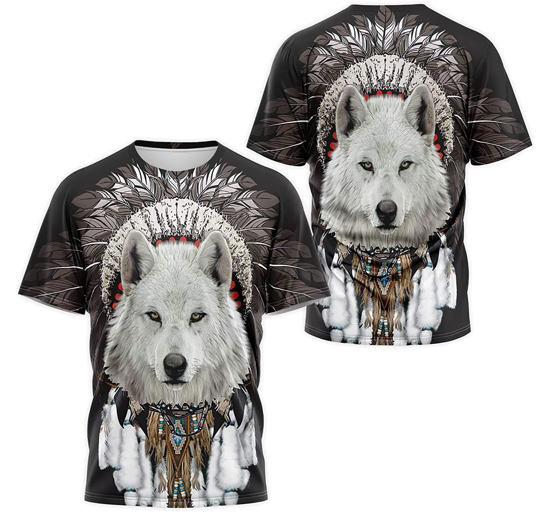 Personalized T-Shirt, Hoodie - Native American White Wolf Indian Headdress Warbonnet 3D Printed