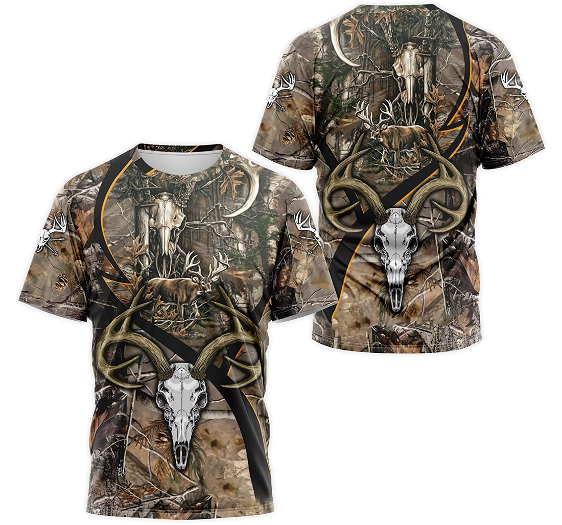 Personalized T-Shirt, Hoodie - Skull Deer Hunter Leaves Tree Camo 1 3D Printed