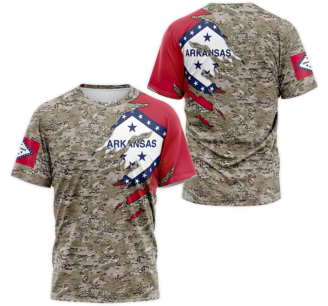 Personalized T-Shirt, Hoodie - Arkansas Flag Army Camo 3D Printed